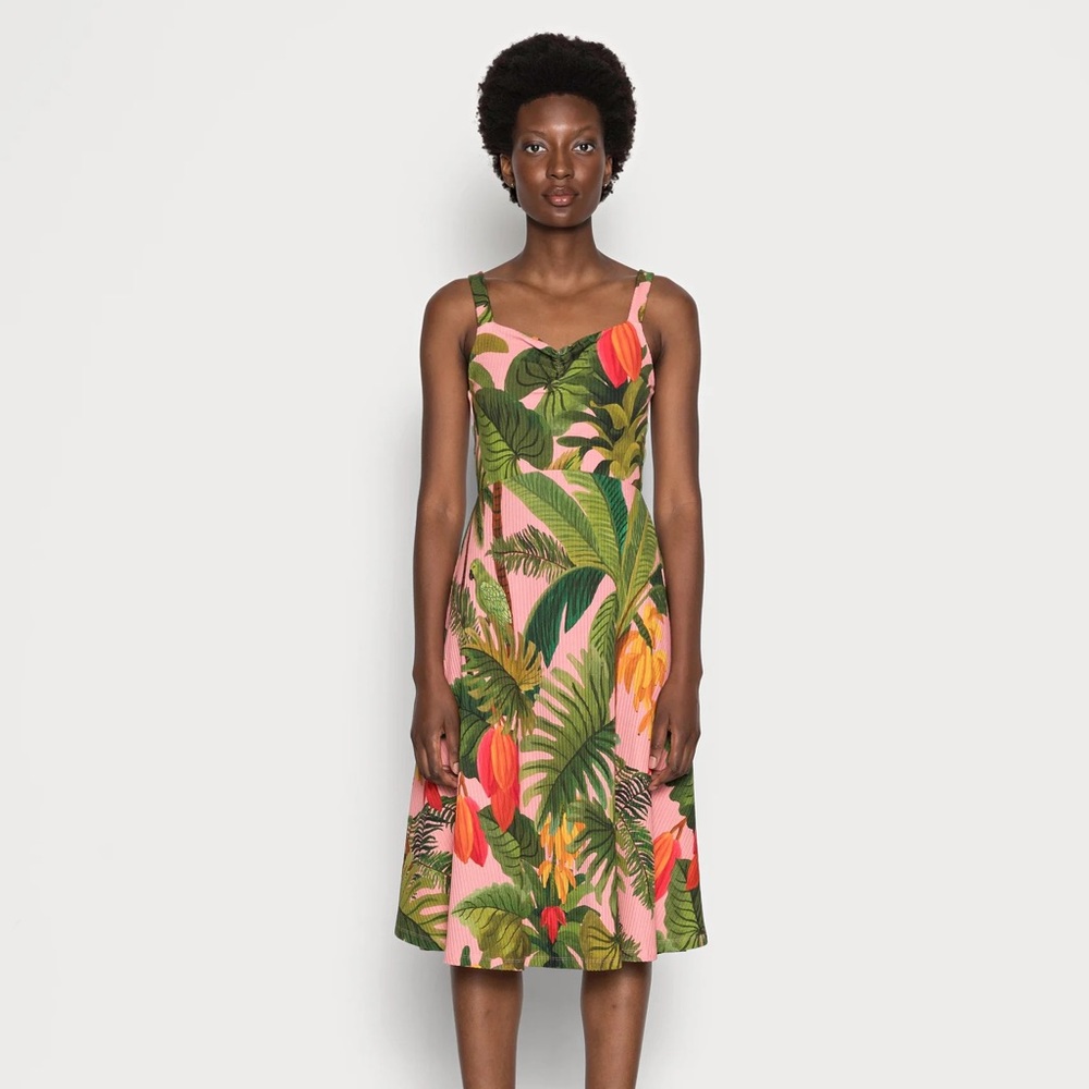 FARM RIO Pink Cocoa Forest A-Line Jersey Dress
